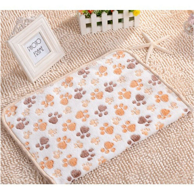 2pcs Comfortable Pet Bed Mats Sleep Paw Print Dog Cat Puppy Fleece Soft Blanket