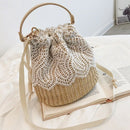Women Lace Flower Straw Handbag Tote Summer Holiday Woven Bucket Bag Should