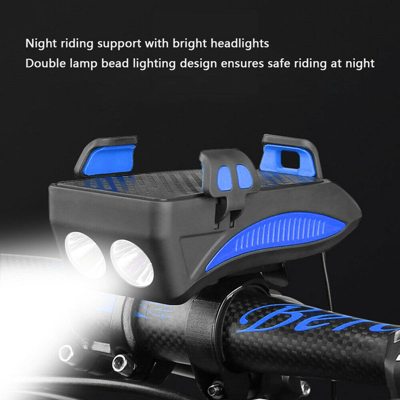 Bicycle Power Bank Phone Rack Holder w/Headlight Speaker (Blue 2000mAh)