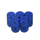 5 x Hexagon Car or Bike Dust/ Valve Caps - Blue Aluminum Alloy
