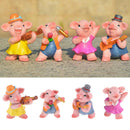 4x Lovely Mini Pig Family Band Handpainted Figures Set Prop Decoration