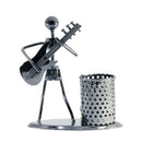 Metal Pen Holder Guitarist Design Pencil Pot Stationery Storage Box Table Decor