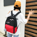 4pcs/Set Cute Cat Backpack Canvas Teenagers Mochila Shoulder Bag (Black)