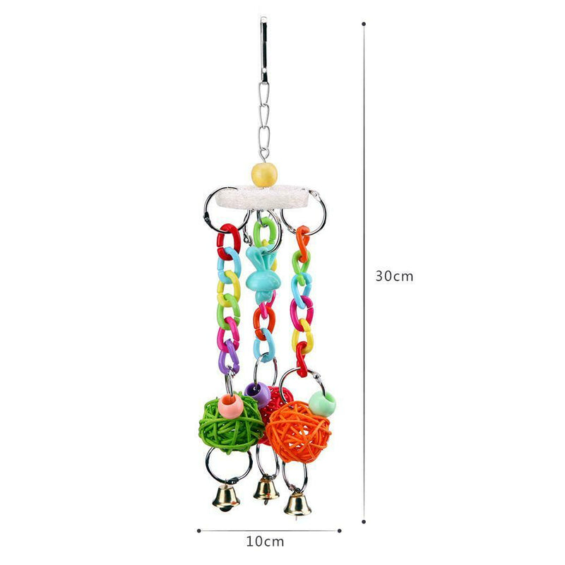 Colorful Wood Pet Parrots Toys Bells for Birds Play Bite Climb Hanging Cage