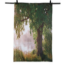 Forest Tapestry Tree Oak Decor, Landscape Foggy Scene and Stream View Paint X8V7