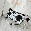 Cow Print PU Women Handbag Tote Acrylic Chain Underarm Shoulder Bag (White)