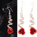 Red Rose Flower Crystal Dangle Drop Earrings Hook Party Bridal Earring NMCA T ES