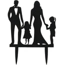 Wedding Anniversary Cake Topper couple with 2 Girls (Black) G7O9