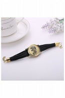 Women's Elephant Dial Braided Wrap Bracelet Wrist Watch Black T6U2