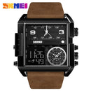 SKMEi Men'S Quartz Watch Waterproof Leather Strap Square Large Dial Date Lu