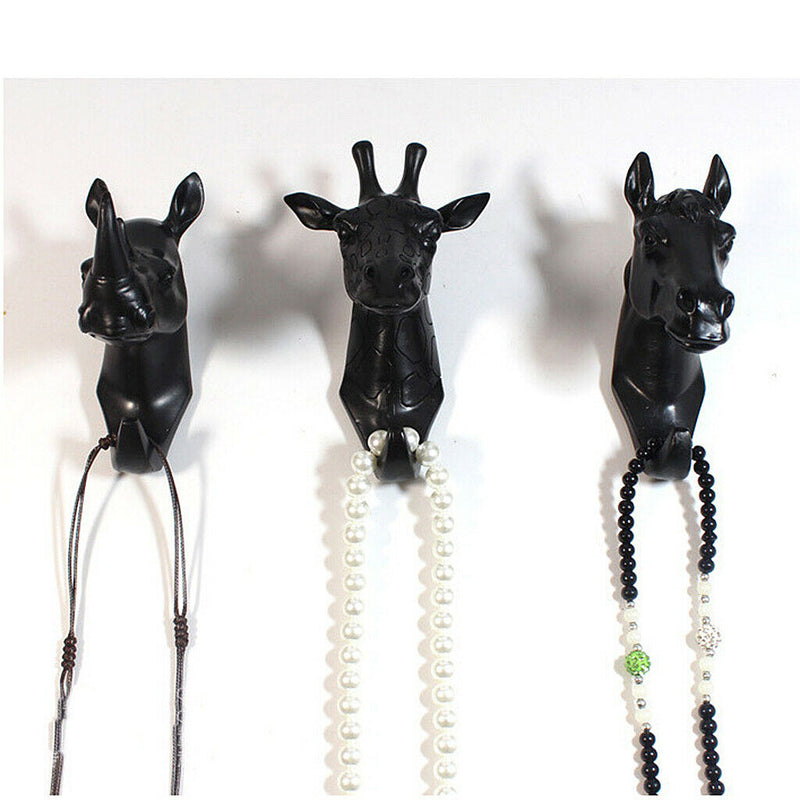 4x Rustic Animal Head Wall Hook Elephant Goat Deer Heavy-duty Cloth Hanger