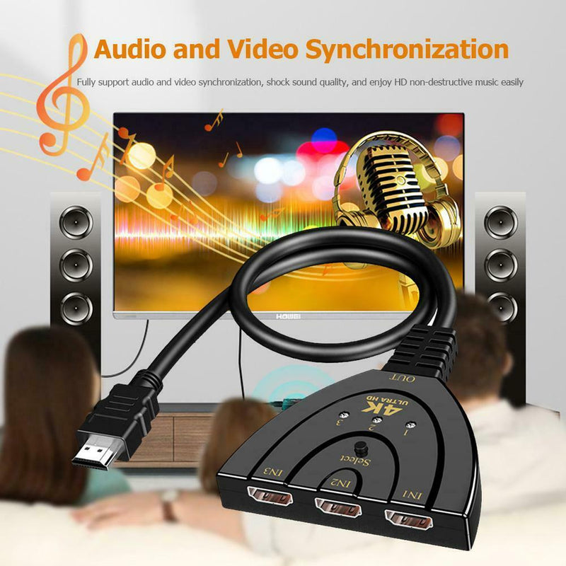 HW-4K301X 3 Port Mini HDMI Splitter 3 in 1 out 4K Adapter Switcher Cable