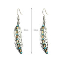 Retro Turquoise Feather Drop Earrings Ethnic Style Ear Hook Women Jewelry