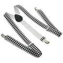 Unisex White Black Argyle Pattern Adjustable Y-Shaped Suspender Braces