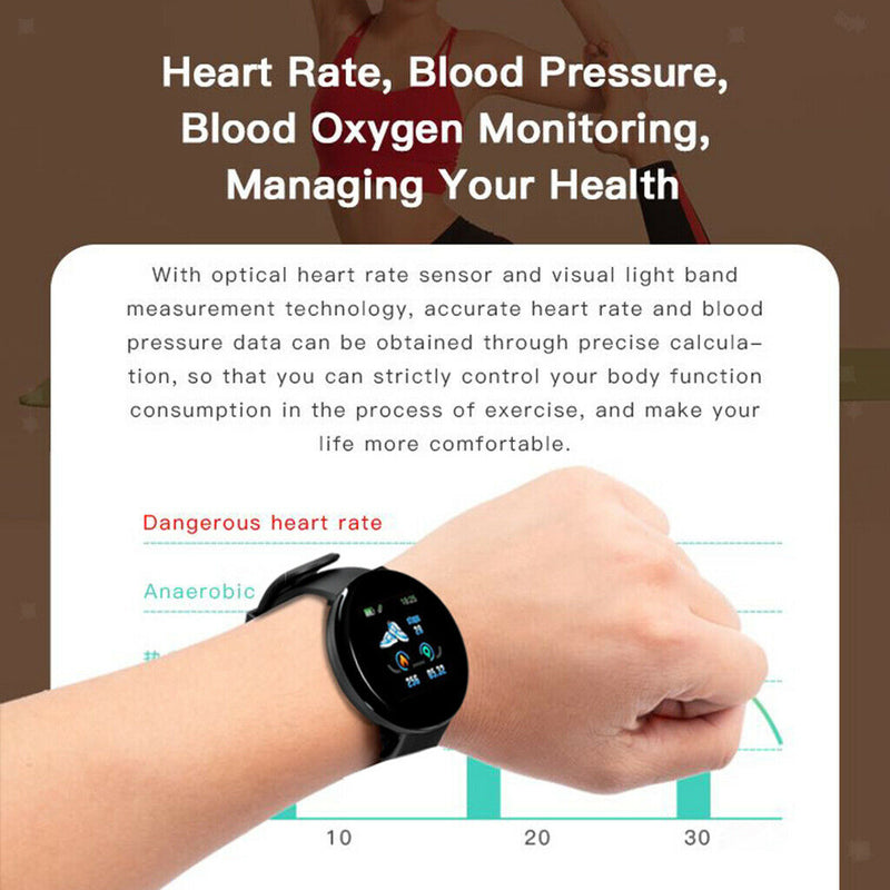 D18 Round Men Women Bluetooth Smart Watch Sport Smartwatch  Blue
