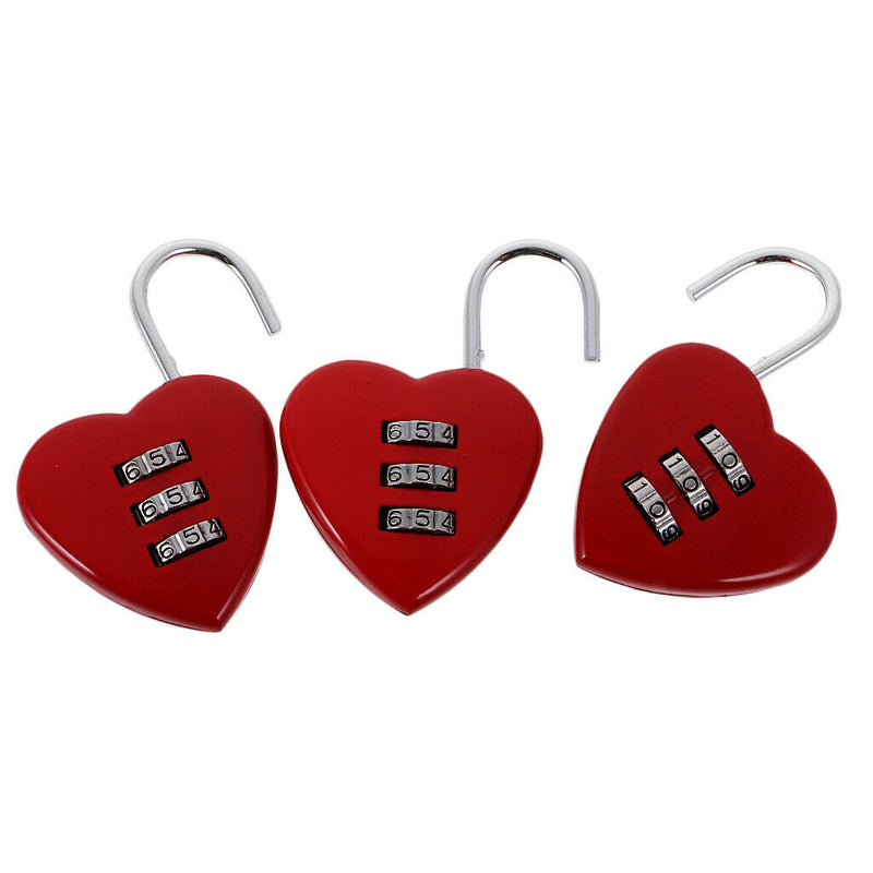 3 Pieces Portable Heart Shape Combination Padlock Combination Lock Travel Case