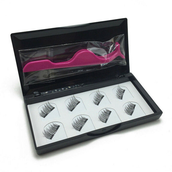 8 Pcs Magnetic Eyelashes Reusable Double Magnet False Eye Lashes & Tweezer E2M8