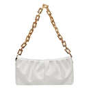 Women Evening Clutch Pleated PU Solid Shoulder Handbag Chain Totes (Beige)