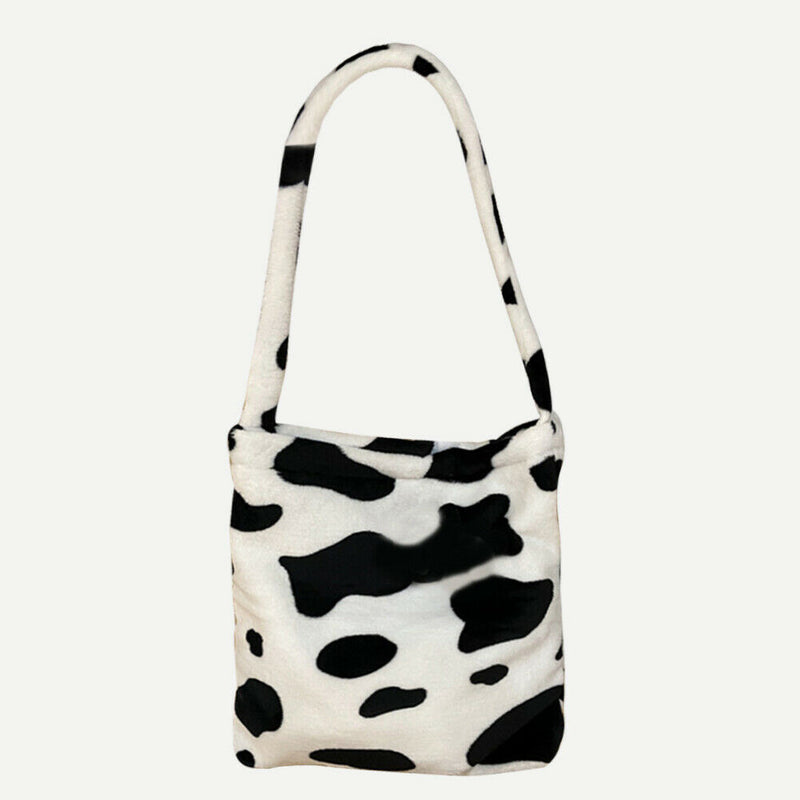 Cow Print Crossbody Bag Plush Women Fashion Big Capacity Shoulder Pouch (1)