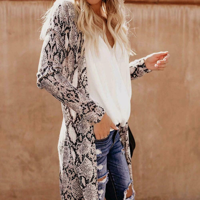 Women Casual Long Sleeve Cotton Cardigan Loose Fashion Print Tops (Grey L)