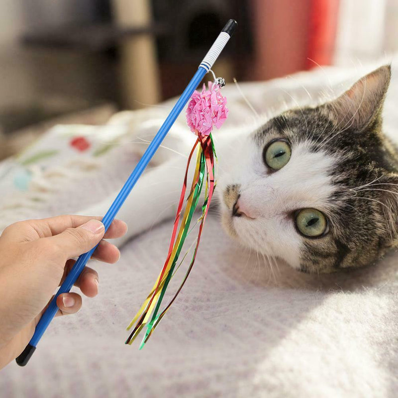 Funny Ring Paper Ball Cat Stick Teaser Wand Cats Interactive Toys (Pink) A