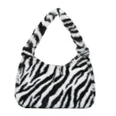 Women Winter Fur Handbag Plush Soft Shoulder Underarm Bag (White Zebra)