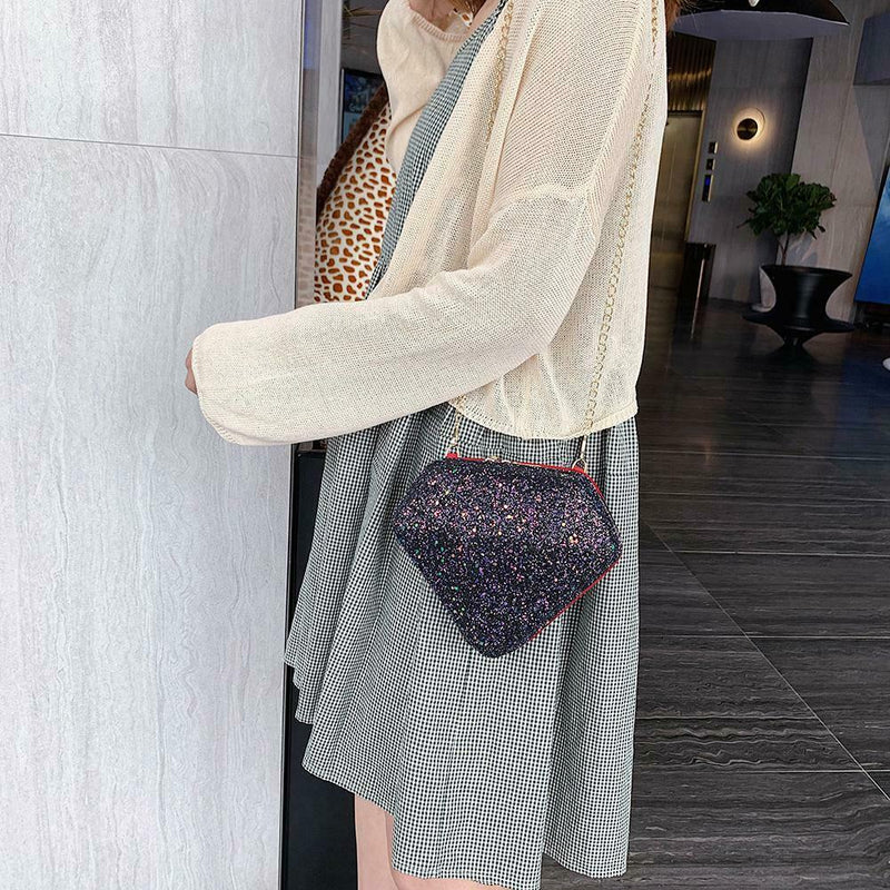 Creative Diamond Shaped Shoulder Bag Sequins Women Crossbody Bags (Black)