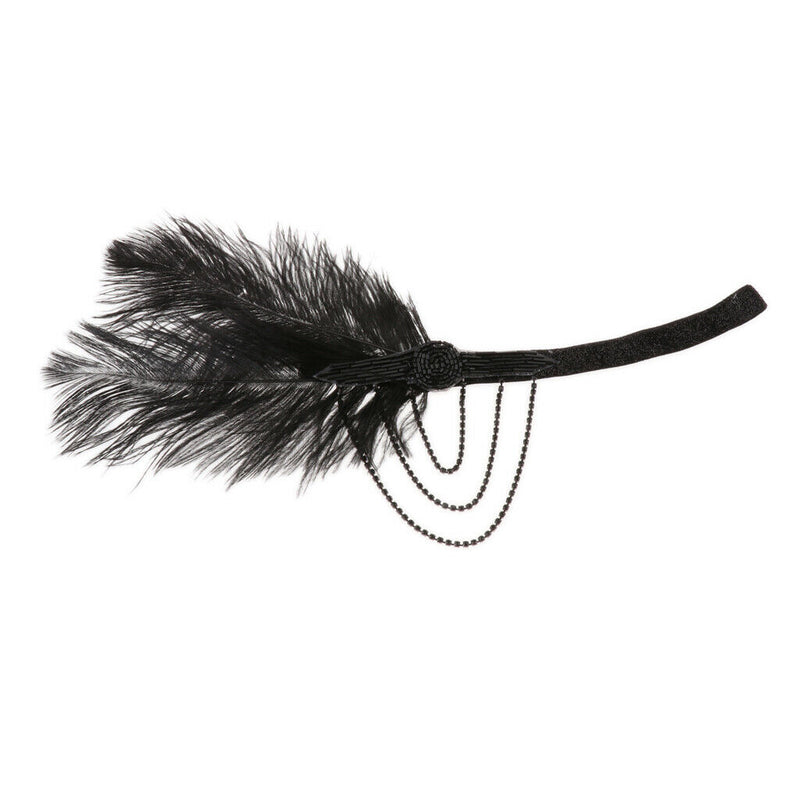 1920s Flapper Feather Headband/Women Rhinestone Beaded Headpiece/Bohemian Style