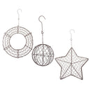 Pack of 3, Metal Wire Wreath Frame Form Hanger, Round & Ball & Star Shaped