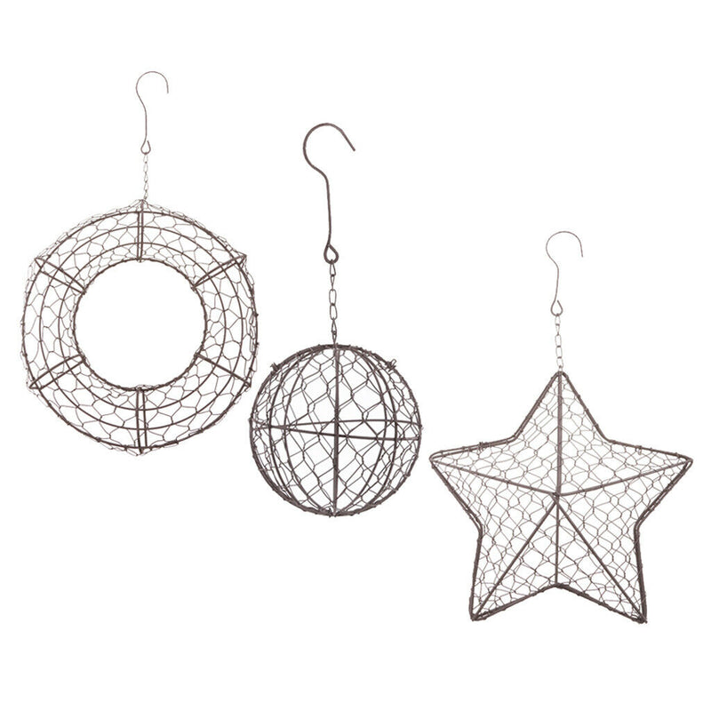 Pack of 3, Metal Wire Wreath Frame Form Hanger, Round & Ball & Star Shaped