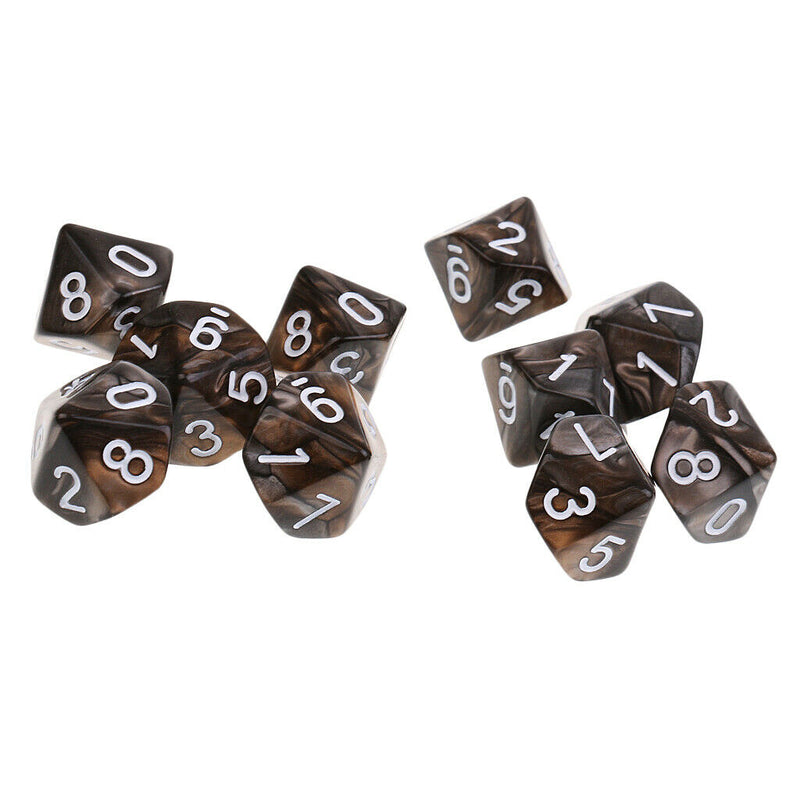 10Pcs 10 Sided 16mm Polyhedral Dice Set - D10 Double Color Acrylic Dice