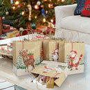6Pcs Christmas Gift Bags Santa Kraft Paper Bag with Handle Christmas DecorB Ew