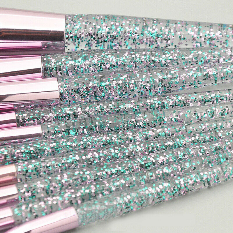 10Pcs Rhinestone Crystal Glitter Makeup Brushes Set Professional Foundation Q1N9