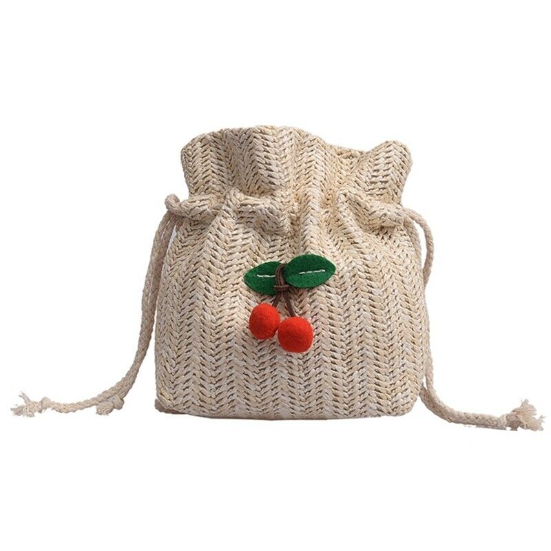 Straw Bag Ladies Beach Bag Personality Messenger Bag Drawstring Cherry Lady W6E6