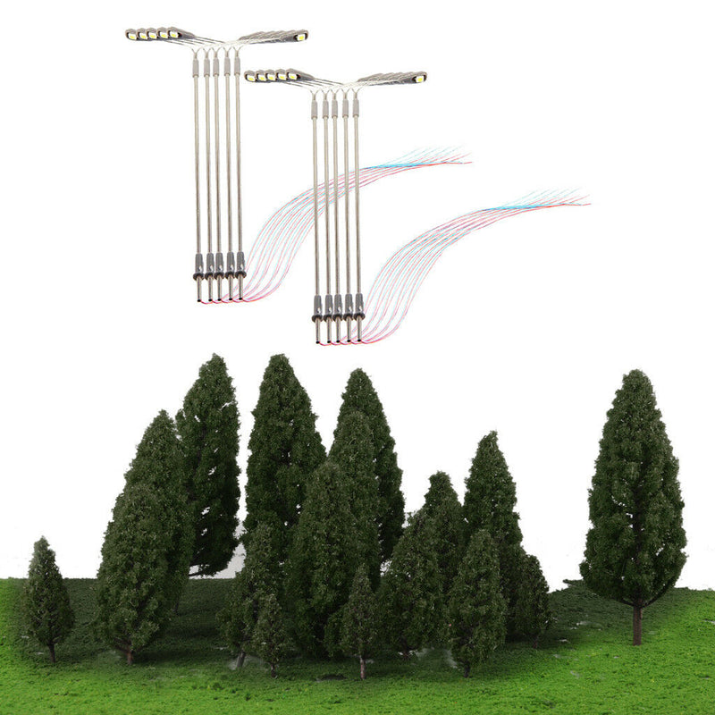 Mini Painted Tree Models + 3V LED Lights HO Layout for Diorama Architecture