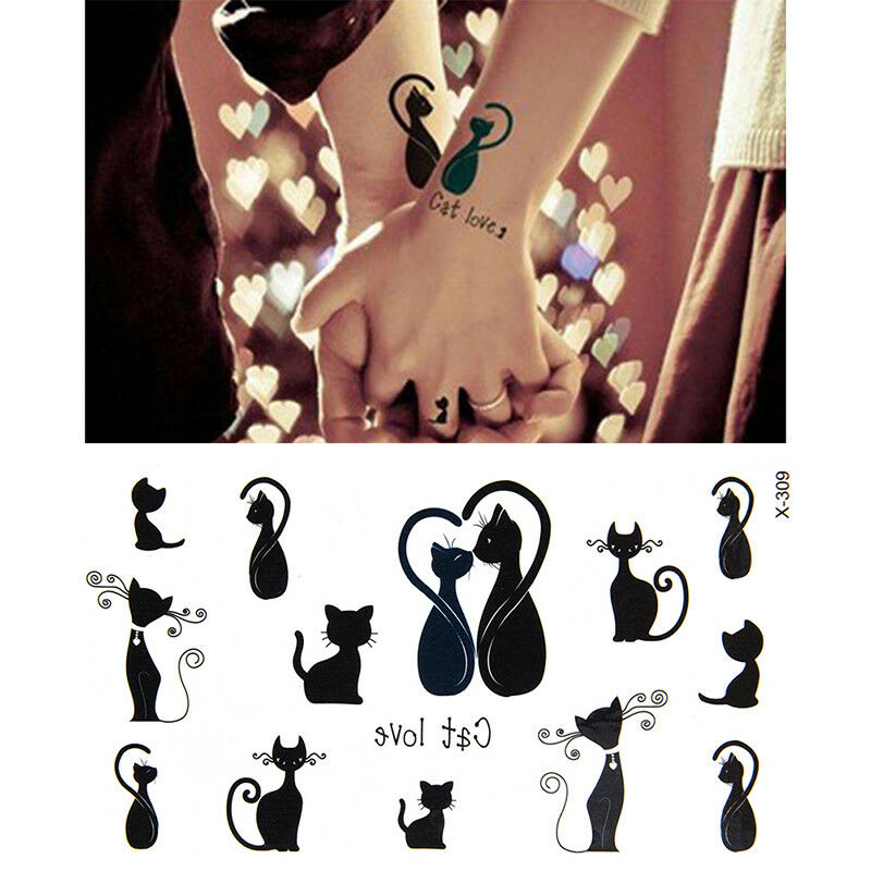 10X Small Black Cat Waterproof Temporary Tattoos Body Arts Flash Tattoo Stick`US