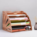 Wood Fan-Shaped File Sorter 5 Compartment for Office Desktop Magazine File