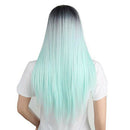 Black Mint Green Gradient Wig 65cm Long Bangs Long Straight Hair Adjustable