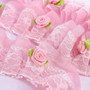 1M Pink Chiffon Ruffle Lace Trim 3 Layer Pleated Ribbon DIY Dress Sewing Decor ^
