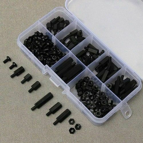 180pcs Black M3 Male Female Spacer Nylon Hex Screw Standoffs Nut Kit with Box