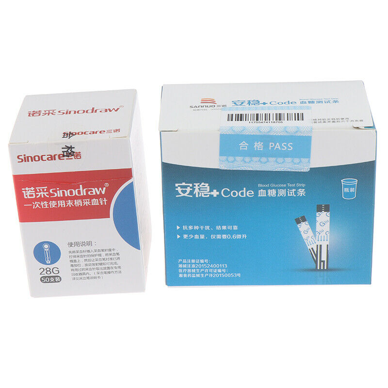 Diabetic Code Blood Glucose Test Strips 50pcs + Test Paper 50pcs Lancet Needles-