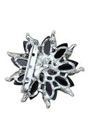 Women's Blossom Flower Brooch Black Crystal Rhinestones Pin
