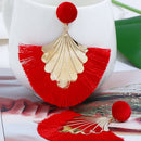 Fashion Bohemia Fan Shaped Tassel Earrings For Women Exaggerated Big Statem