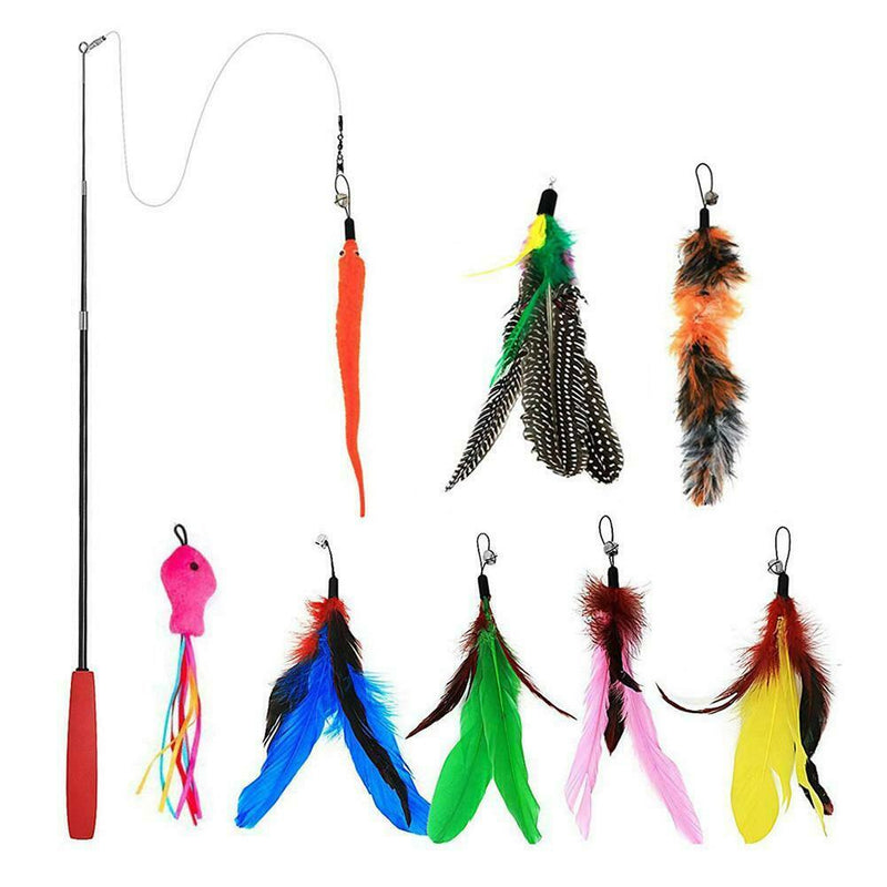 9pcs/set Pet Cat Three-Section Telescopic Cat Stick with Replacement Heads