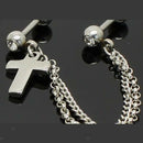 Punk DOUBLE BARBELL Earring CROSS TASSEL Chain Piercing Ear Cuff Studs