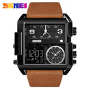SKMEi Men'S Quartz Watch Waterproof Leather Strap Square Large Dial Date Lu