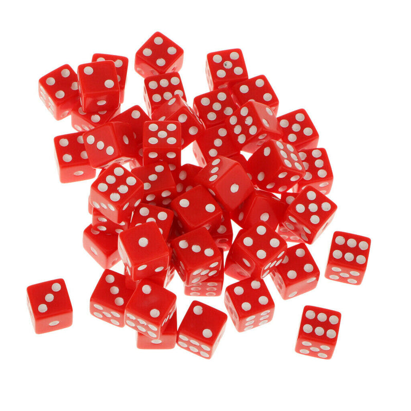 50pcs 12mm Opaque Six Sided Spot Dice Games D6 D&D RPG Wargaming Red