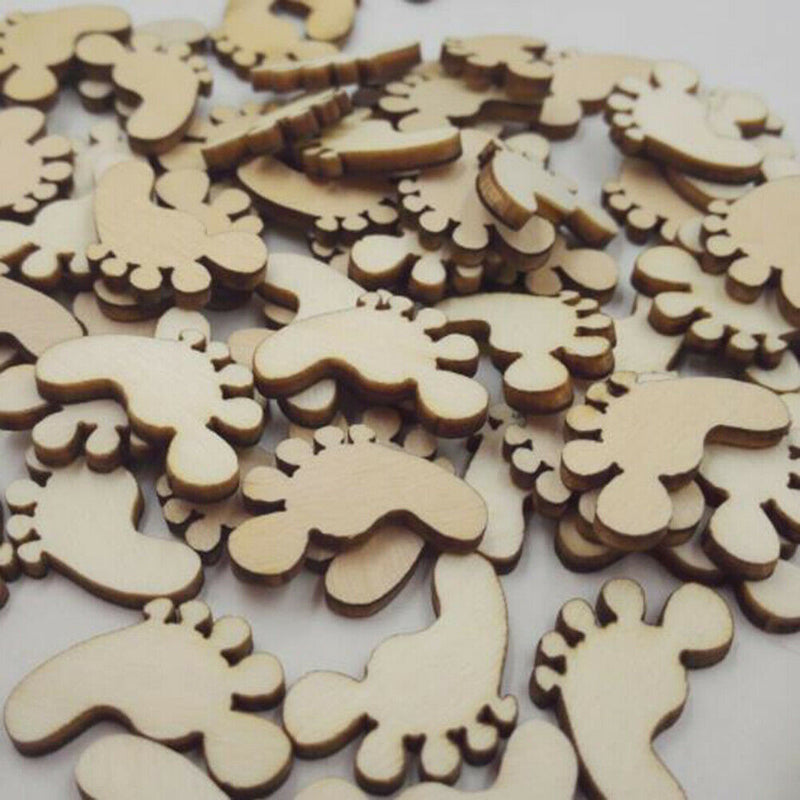 50Pcs DIY Wooden Foot Shaped Natural Wood Decoration Hand-made Graffiti ChipsOZ