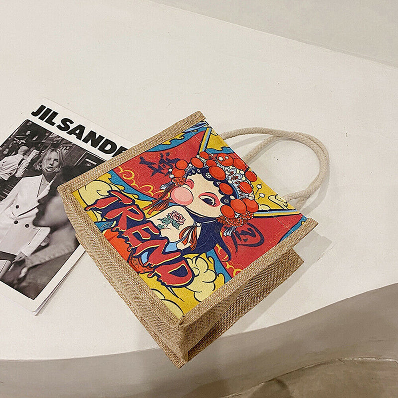 Peking Opera Printed Handbag Women Canvas Shopping Shoulder Bag (Style 2)