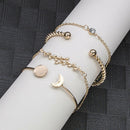 4Pcs/Set Women Bohemian Crystal Bracelet Leaf Moon Handmade Alloy Bangle Jewe OZ
